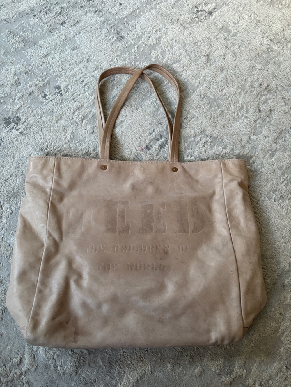 Neutral Beige Leather-Look Tote with Embossed Front